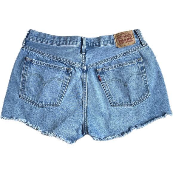 LEVI'S 501 High Rise Cut Off Denim Shorts Size 32 Quiet Riot Button Fly Festival - Picture 6 of 9